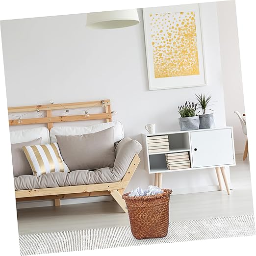 PATKAW Round Basket Woven Wastebasket 1 Pc Straw Trash Cans Wicker Waste Basket Office Waste Basket Laundry Basket for Used to Store Plants Waste Paper and Clothing Baskets S Rattan Waste Bin