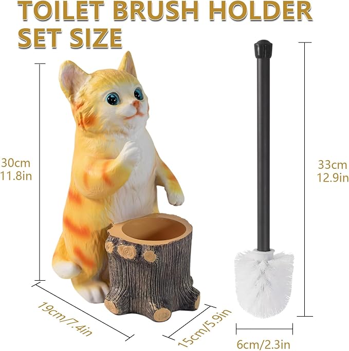 Toilet Brush Holder Set for Bathroom Cute Cat Base Solidly Toilet Bowl Brush Holder and Decorative Bathroom Ceramic Cleaning Kit with Brush and Holder (Cat)