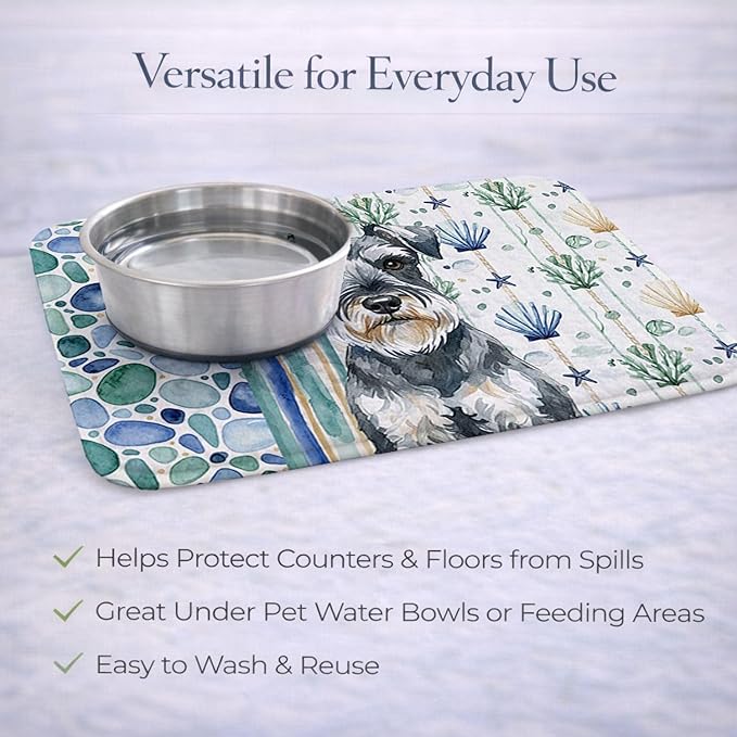 Caroline's Treasures Schnauzer Coastal Sea Glass Dish Drying Mat Absorbent Dish Drying Mat Pad for Kitchen Counter Dish Drainer Mat for Countertop 14 x 21 Multicolor