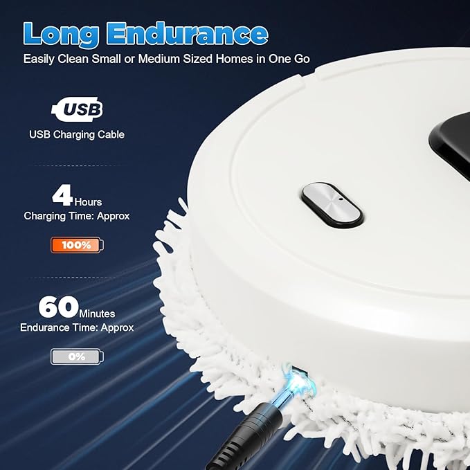 Automatic Mopping Machine Wet and Dry Mopping Robot with Spray FunctionPet Hair Pickup Lightweight Mopping Device for Home Kitchen Bedroom (9.8inch)