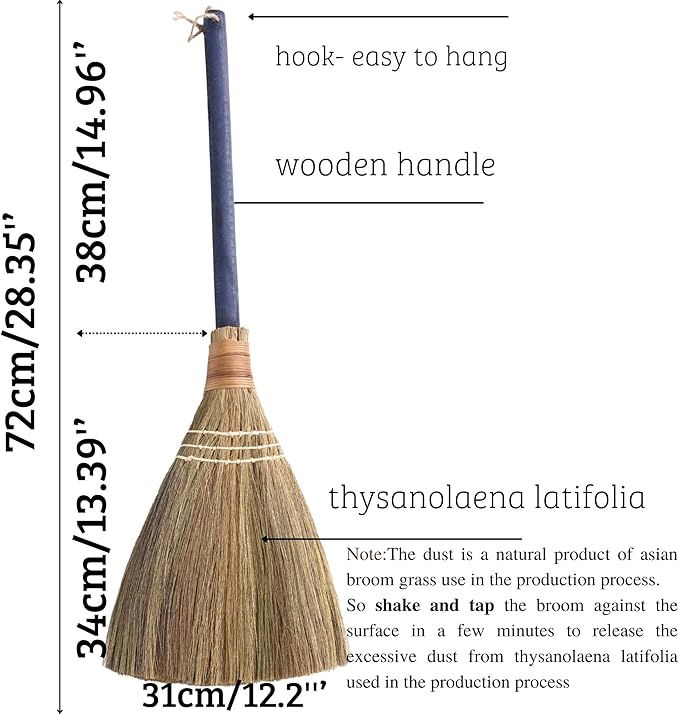 Handmade Whisk Sweeping Broom - Brooms for Wedding Jumping Ceremony Halloween DIY Decoration - Vietnamese Straw Soft Broom - 12.2 Width 28.35 Length