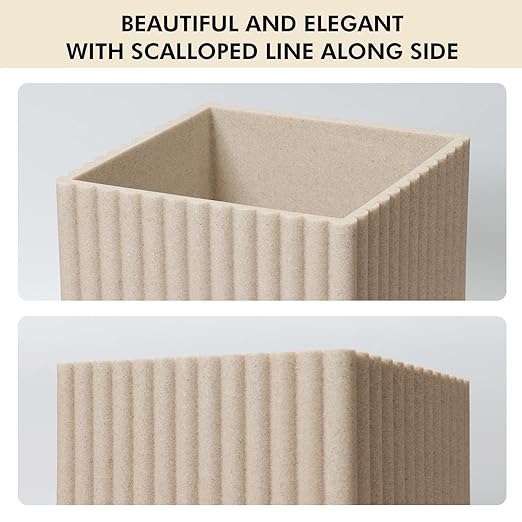 Beige Luxury Stone Bathroom Trash Can Modern Bathroom Office Trash Can Resin Wastebasket Garbage Receptacle Bin for Bathrooms Offices Powder Rooms Kitchens (Square Beige)