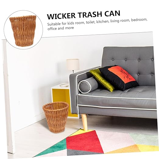 1PC Wicker Woven Trash Can Storage Basket for Home Office and Bathroom Compact Design Versatile Wastebasket Stylish Rattan Waste Container Height