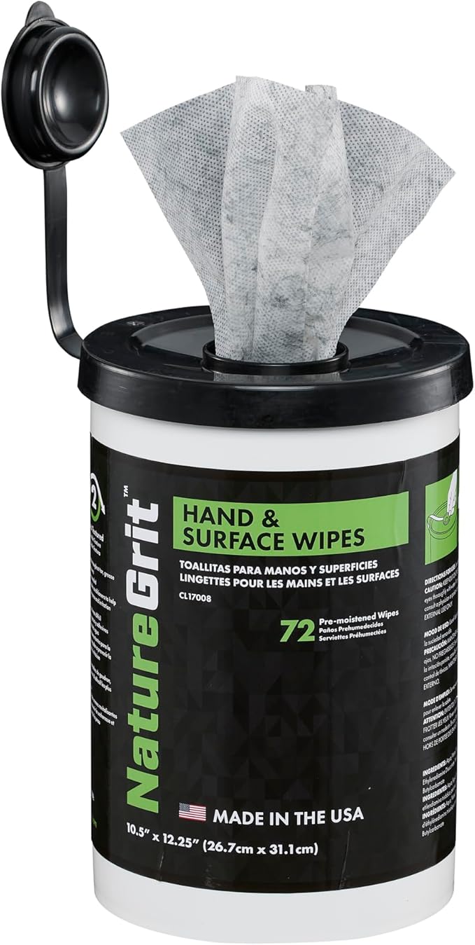 NatureGrit Hand &amp Surface Wipes: Mechanic Cleaning &amp Degreaser Sheets Grime Removal Hand Cleaner Towels for Mechanics Workshop Use (Box of 6 canisters 72ct/canister)