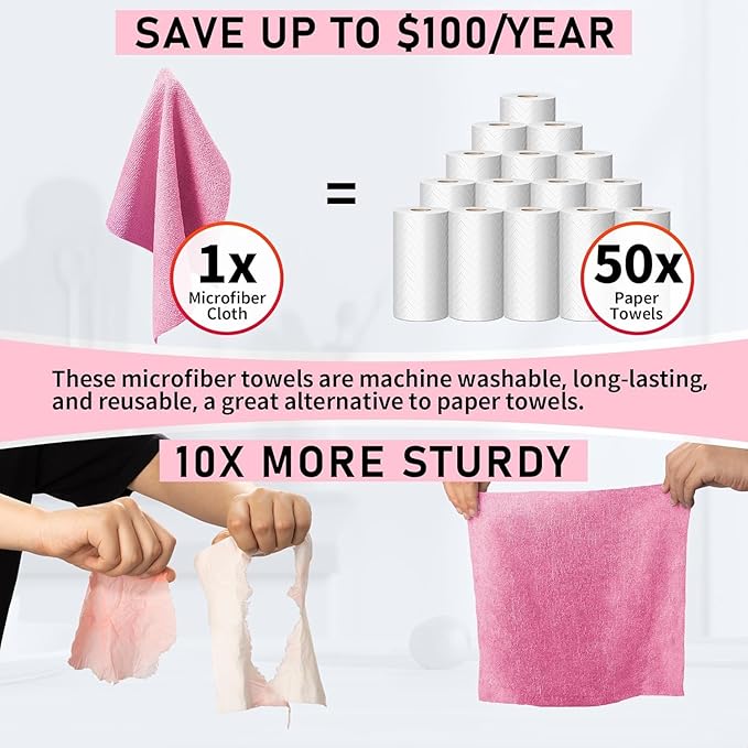 HOMERHYME Microfiber Cleaning Cloth 150 Sheets Tear Away Shop Towels Reusable Washable Microfiber Towels for Cars Lint Free Cleaning Rags for Home Automotive Workshop &amp Garage 11.5x11.5 Pin
