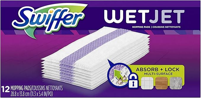 Swiffer WetJet Hardwood Floor Cleaner Spray Mop Pad Refill Multi Surface 12 Count (Packaging May Vary) (Pack of 4)