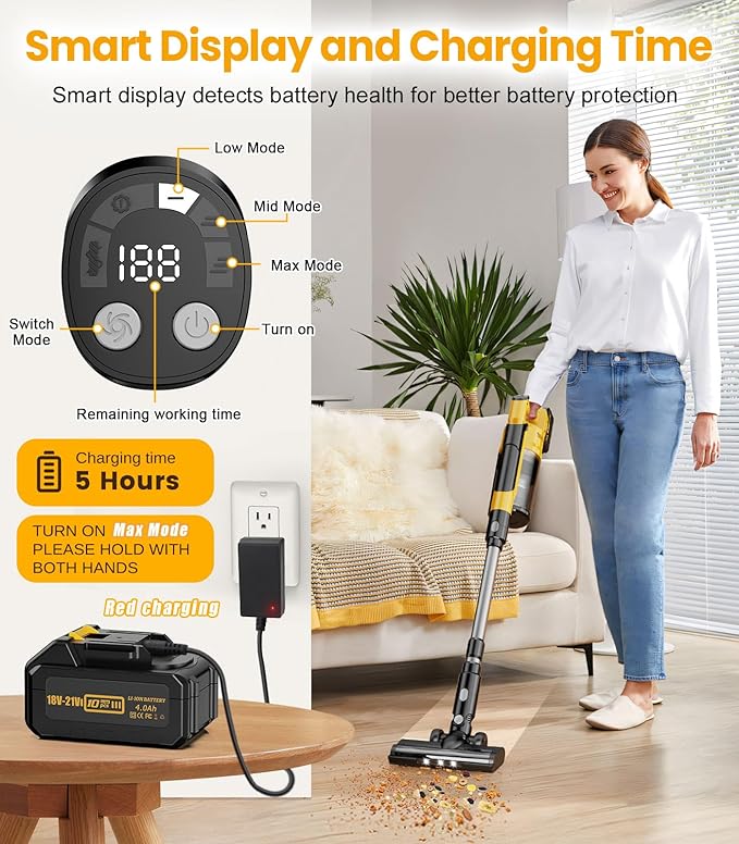 qimedo 8000mAh Cordless Vacuum Cleaner with 2 Batteries 700W Powerful Suction 90 Inch Extension Tube &amp 2L Dust Cup 7 in 1 Stick Vacuum for Home Hardwood Floor Pet Hair Dorm
