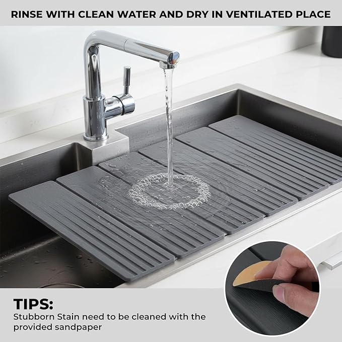 Stone Dish Drying Mat - Foldable Quick-Drying Diatomaceous Earth Anti-Slip Mat for Kitchen Counter Absorbent &amp Eco-Friendly Drying Mat Kitchen Counter