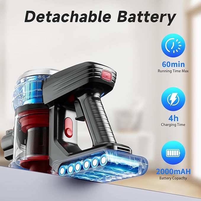 Hearten Cordless Vacuum CleanerUpgraded Stick Vacuum with LED Display Anti-Tangle Self-StandingAnti-TangleLightweightVacuum Cleaner for Home Pet Hair Carpet Hardwood Floor