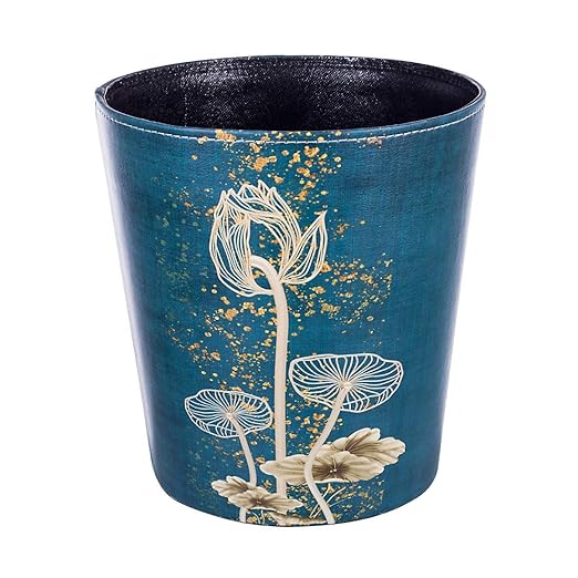 10L/2.64 Gallon PU Leather Trash Can Waterproof Decorative Wastebasket Garbage Bin Paper Basket for Home Office Bathroom - Lotus
