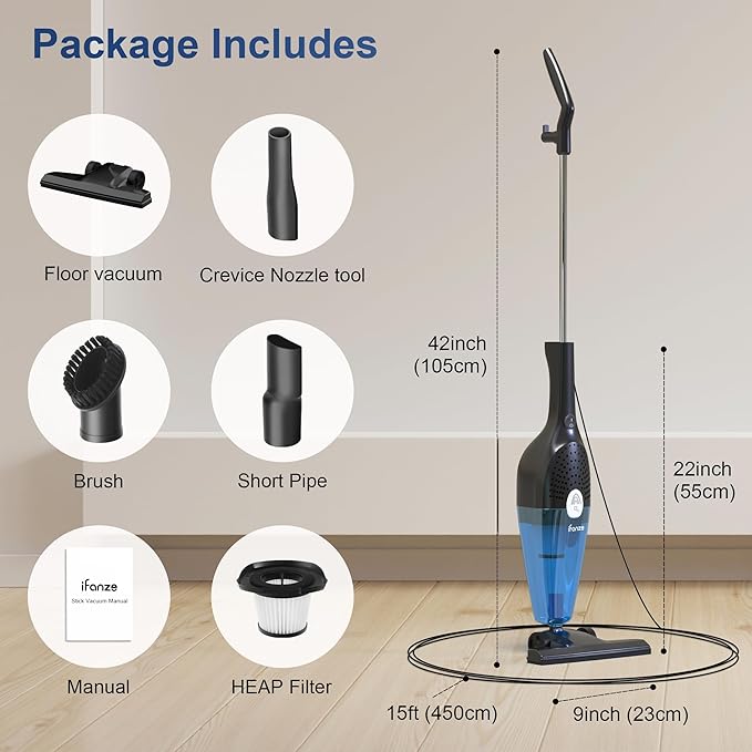 TBBSC Corded Stick Vacuum Cleaners 25KPa Lightweight Handheld Multi-Surface 3-in-1 Small Vacuum Cleaners 1000W Motor Household Vacuum for Home Hardwood Floor Carpet Car Pet Hair Black