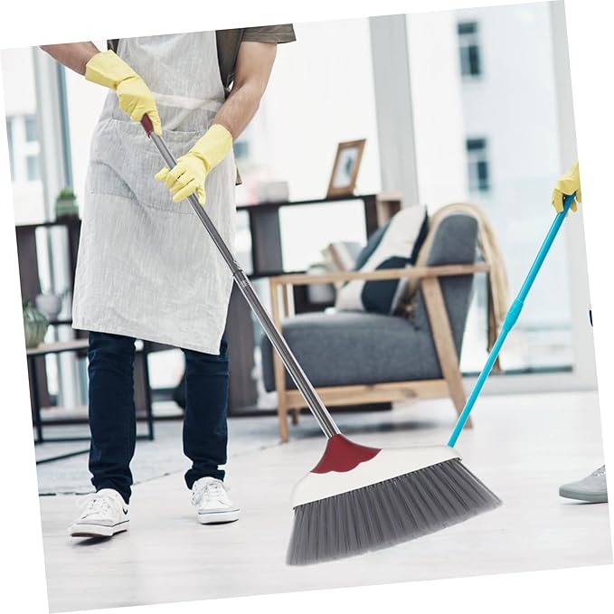POPETPOP 1set Stainless Steel -Handle Broom and Dustpan for Home Cleaning Ergonomic Design Flexible Bristles Wind Dustpan for Easy Indoor and Outdoor Use