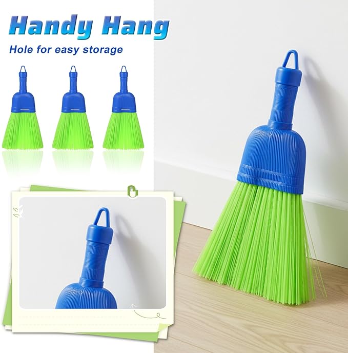 6 Pcs Soft Bristle Broom Poly Fiber Whisk Broom with Hang Hole Handheld Brush for Indoor Outdoor Cleaning Car Porch Floor Room &amp Deck Dust Dirt Remover Compact Easy Storage