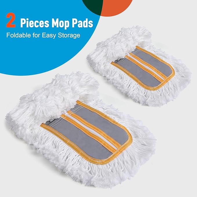 24 Commercial Dust Mop for Floor Cleaning Heavy Duty Sweeper Broom with 2 Microfiber Mop Pads Wet and Dry Duster Sweeper Broom for Marble Laminate Hardwood Floor Cleaning Grey