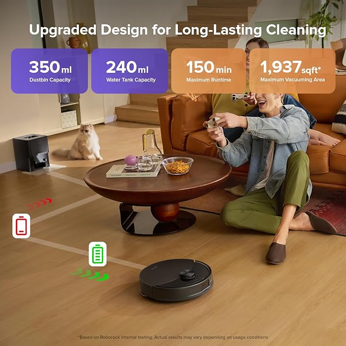 roborock Q10 S5+ Robot Vacuum and Mop 10000Pa Suction Upgraded from Q8 max+ 70 Days Self-Emptying Obstacle Avoidance Sonic Mopping Dual Anti-Tangle Design Auto Mop Lifting Black