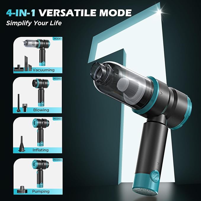 Handheld Car Vacuum with 15000PA Power 4 in 1 Powerful Cordless Vacuum Cleaner &amp Air Duster with 2000mAh Battery Rechargeable Portable Mini Hand Held Vacuum for Car HomeOfficePet Hair（Blue）