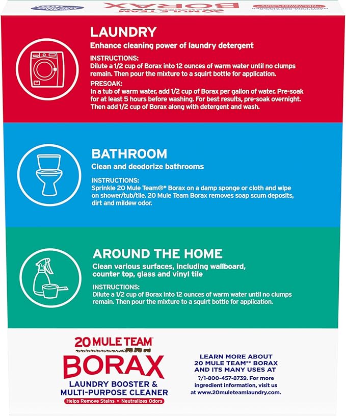 20 Mule Team All Natural Borax Detergent Booster &amp Multi-Purpose Household Cleaner 65 Ounce 4 Count