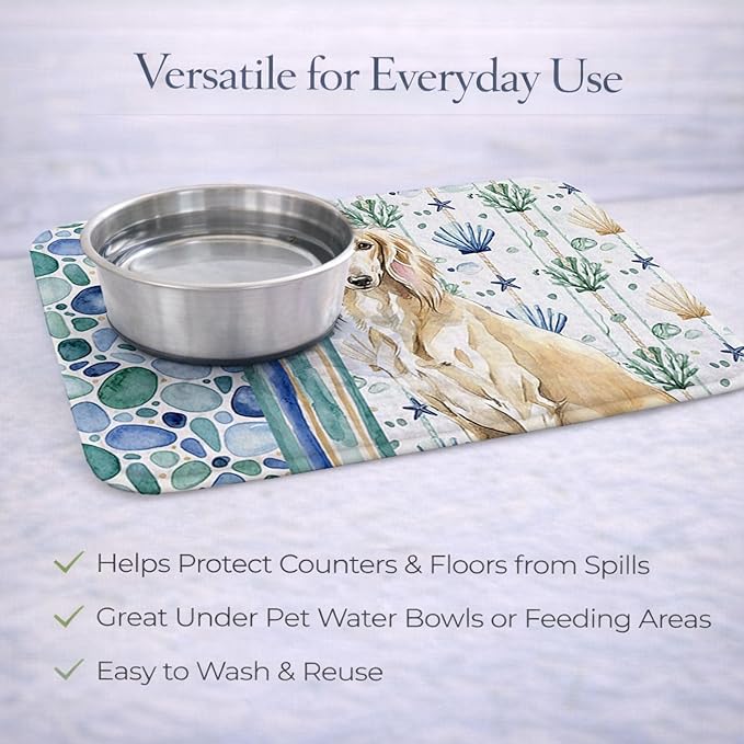 Caroline's Treasures Cream Saluki Coastal Sea Glass Dish Drying Mat Absorbent Dish Drying Mat Pad for Kitchen Counter Dish Drainer Mat for Countertop 14 x 21 Multicolor