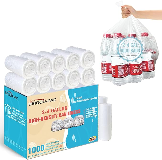 2-4 Gallon Trash Bags 1000 Count Unscented Small Clear Plastic Recycling Bags