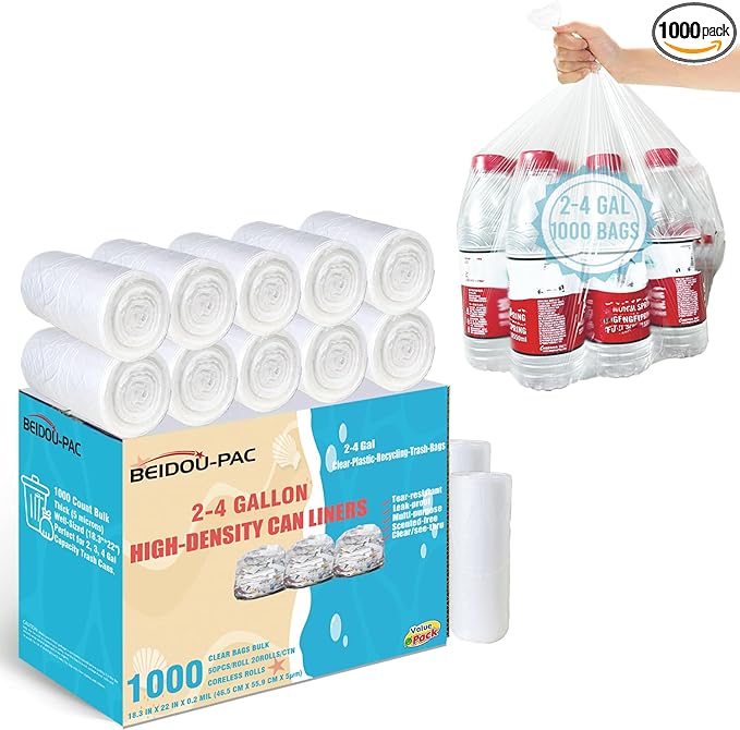 2-4 Gallon Trash Bags 1000 Count Bulk Value Pack Clear Plastic Recycling Bags Small Multi-purpose Garbage Bags for Business Home Bathroom Kitchen Commercial and Industrial