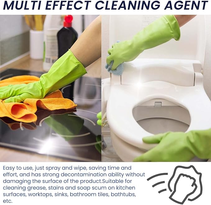 Multi-Purpose No-Rinse Cleaner: Heavy-Duty Stain &amp Grease Remover For Kitchen Bathroom Sink &amp Tiles(2PCS)