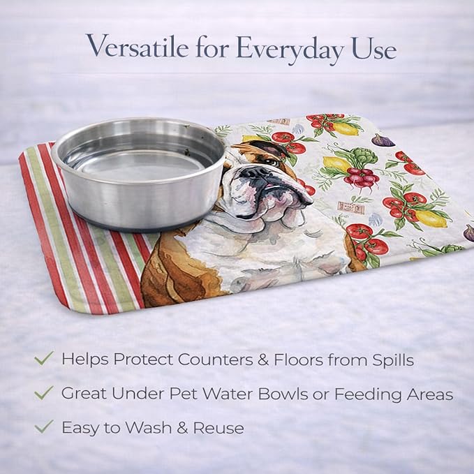 Caroline's Treasures Brindle and White English Bulldog Vegetables Dish Drying Mat Absorbent Dish Drying Mat Pad for Kitchen Counter Dish Drainer Mat for Countertop 14 x 21 Multicolor