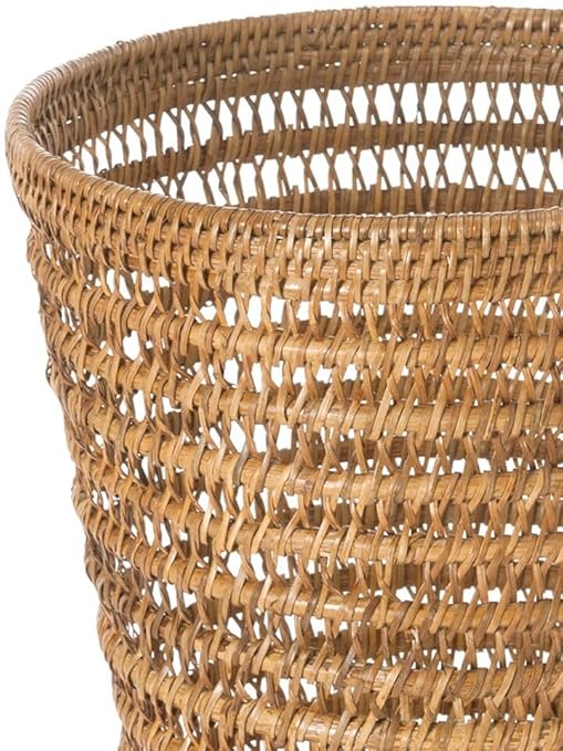 KOUBOO La Jolla Rattan Mesh Round Waste Basket Garbage Container Bin Wicker Waste Basket Woven Trash Can Rubbish Basket for Bedroom Bathroom 11 x 11 x 12 Honey Brown