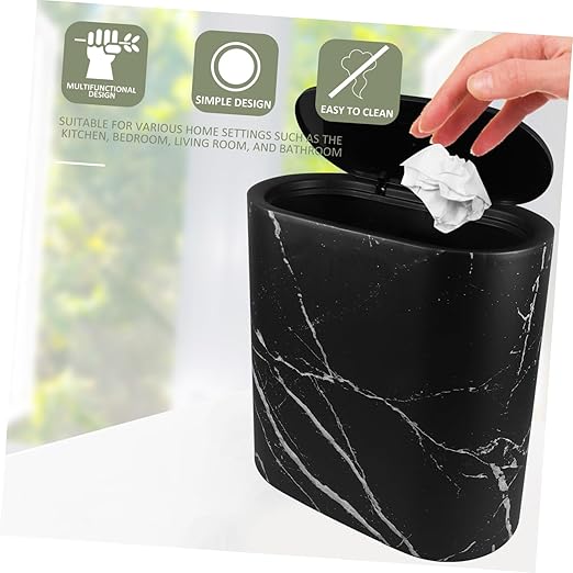 Marble Bathroom Accessory Small Plastic Wastebasket Kitchen Bedroom Decor Living Trash Can