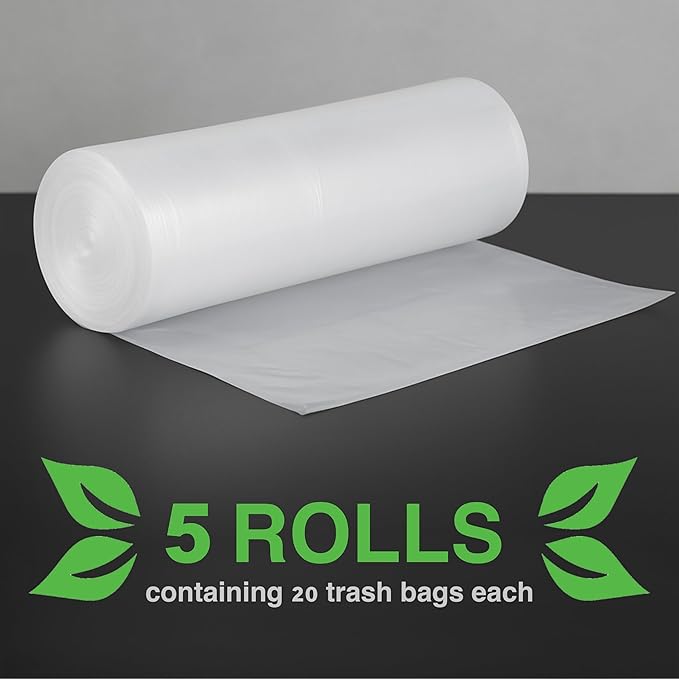 GREEN LIFESTYLE Easy Grab Trash Bags 55-60 Gallon (100 Count) - Super High Density Rolls (Heavy Duty Can Liners Garbage Bags Bulk Contractor Bags with 50 55 60 Gallon Capacity) (Transparent)