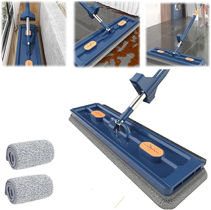 Large Flat Mop 360° Rotating with Dewatering Scraper Wet Dry Mop Extendable Long Cleaning Microfiber for Floors Corner Window 1pcs 12027(B-2pcs Rag)