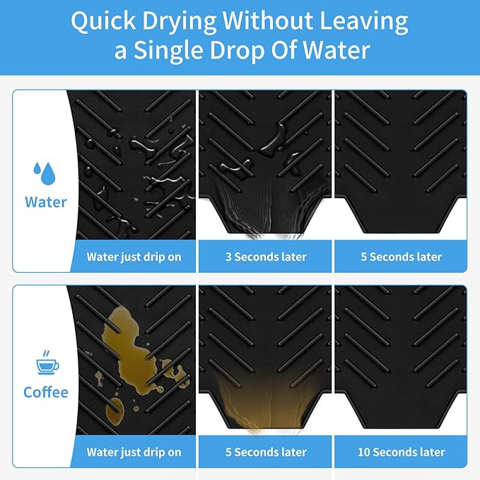 Silicone Dish Drying Mat with Built-in Drain Lip Dish Drying Mats for Kitchen Counter Hygienic Ultra Absorbent Dish Drying Pad Sturdy Compact Easy to Clean Tray Prevents Water Build Up (Black)