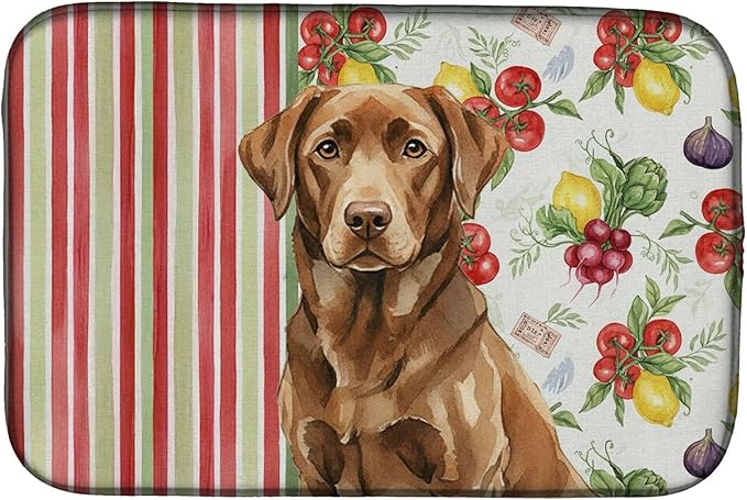 Caroline's Treasures Chocolate Labrador Retriever Vegetables Dish Drying Mat Absorbent Dish Drying Mat Pad for Kitchen Counter Dish Drainer Mat for Countertop 14 x 21 Multicolor