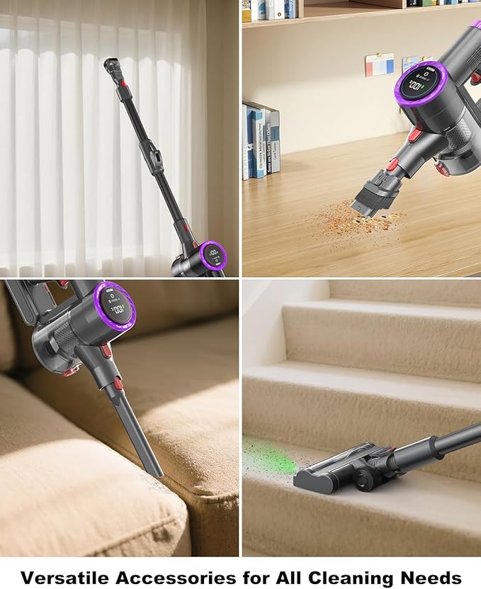 Cordless Vacuum Cleaner Stick Vacuum Foldable Rechargeable Powerful Suction Lightweight Vacuum Cleaners for HomeAnti-TangleSelf Standing for Pet Hair Hardwood Floor Carpet