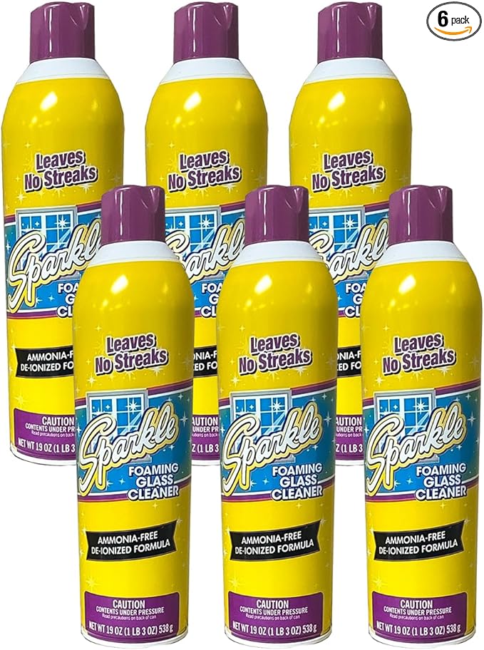 Sparkle Glass Cleaner Aerosol Spray Bottle Ammonia-Free De-Ionized Formula Leaves No Streaks 20-Ounce Bottle (Pack of 6)