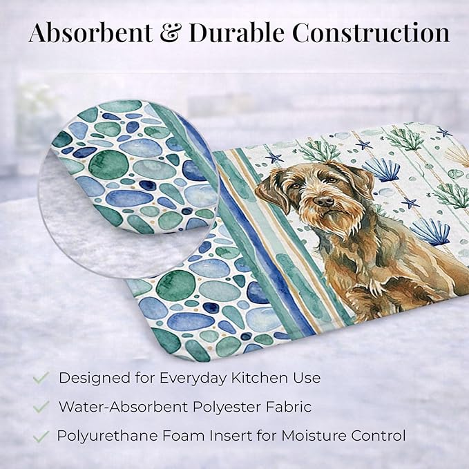 Caroline's Treasures Chestnut Wirehaired Pointing Griffon Coastal Sea Glass Dish Drying Mat Absorbent Dish Drying Mat Pad for Kitchen Counter Dish Drainer Mat for Countertop 14 x 21 Multicolor