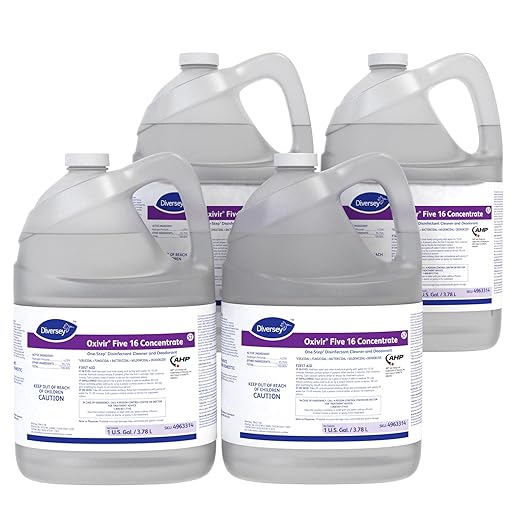 Oxivir Diversey 4963314 Five 16 One-Step Hospital Strength Disinfectant Liquid Cleaner Accelerated Hydrogen Peroxide Concentrate For Home &amp Commercial Use 1-Gallon (Pack of 4)