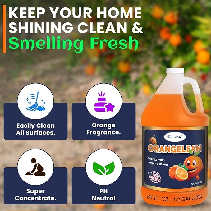 Multi Purpose Cleaner Pet Odor eliminator 64oz - Concentrate MAKES 32 GALLON - MADE IN USA- pH Neutral - Strong Floor Cleaner Odor eliminator - Stain Remover Cleaner &amp Deodorant (64 Fl Oz Orangel