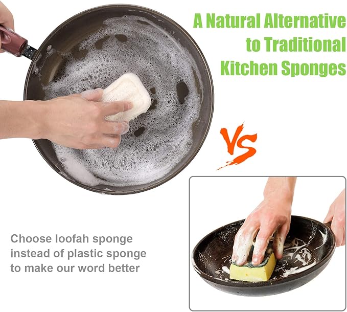 Natural Loofah Kitchen Sponges 20 PCS Natural Sponge for Dishes Cleaning 100% Biodegradable Compostable Vegetable Eco Friendly Sponges Non-Scratch No Odor Scrubber