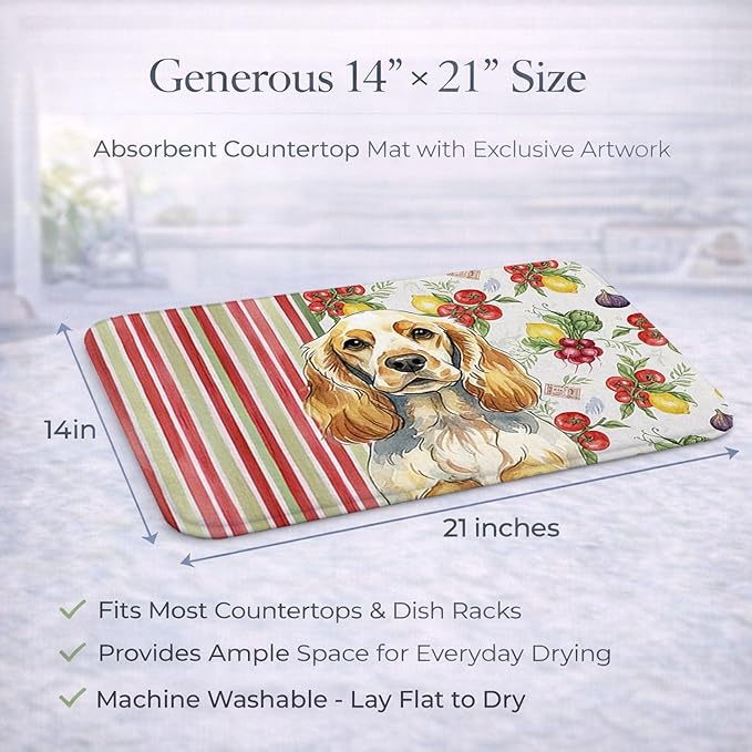 Caroline's Treasures Lemon Roan English Cocker Spaniel Vegetables Dish Drying Mat Absorbent Dish Drying Mat Pad for Kitchen Counter Dish Drainer Mat for Countertop 14 x 21 Multicolor