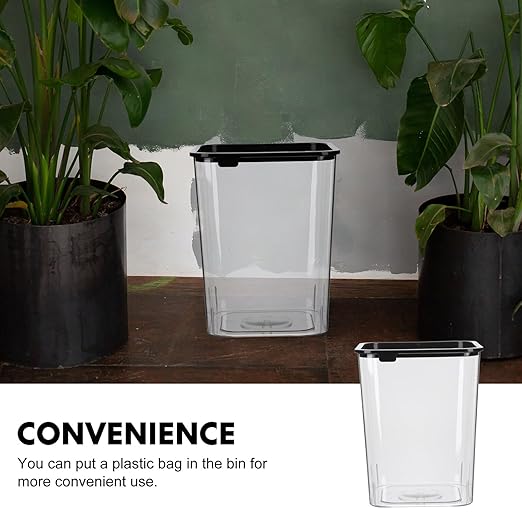 Transparent Plastic Square Trash Can Wastebasket for Bathroom Bedroom Office Open Lid Secure Garbage Container with Pressing Lightweight Bin for Home Kitchen