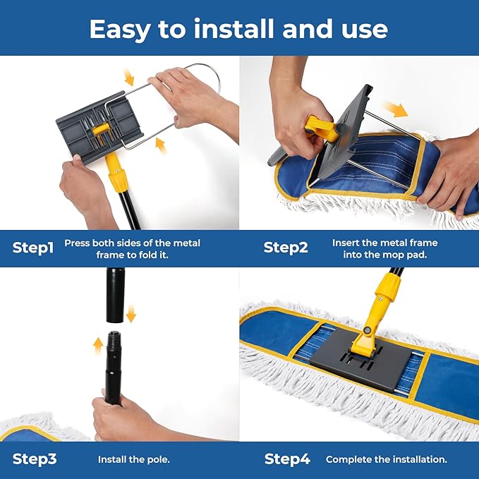 24 Dust Mop for Floor Cleaning Large Areas Dry &amp Wet Mop with 2 Washable Cotton Pads Efficiently Picks Up Pet Hair &amp Dust for Hardwood Tile Laminate Patio