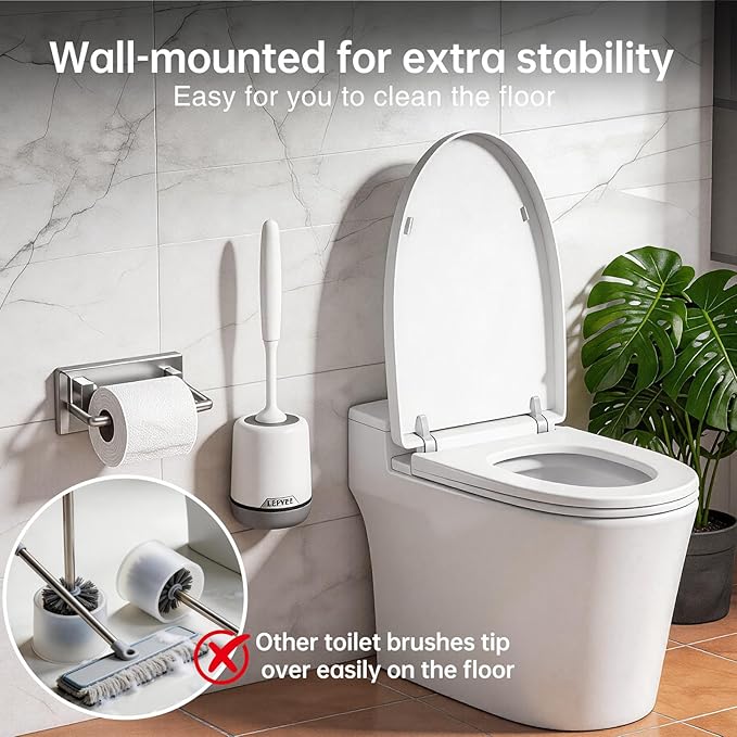 Lefree 2 Pack Silicone Toilet Brush Set with Ventilated Holder Floor Standing &amp Wall Mounted Toilet Scrubber