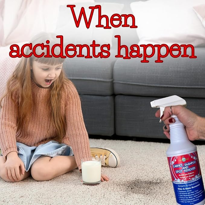 Carpet Shampoo and Spot Remover 32 oz All Natural with Enzymatic Powers
