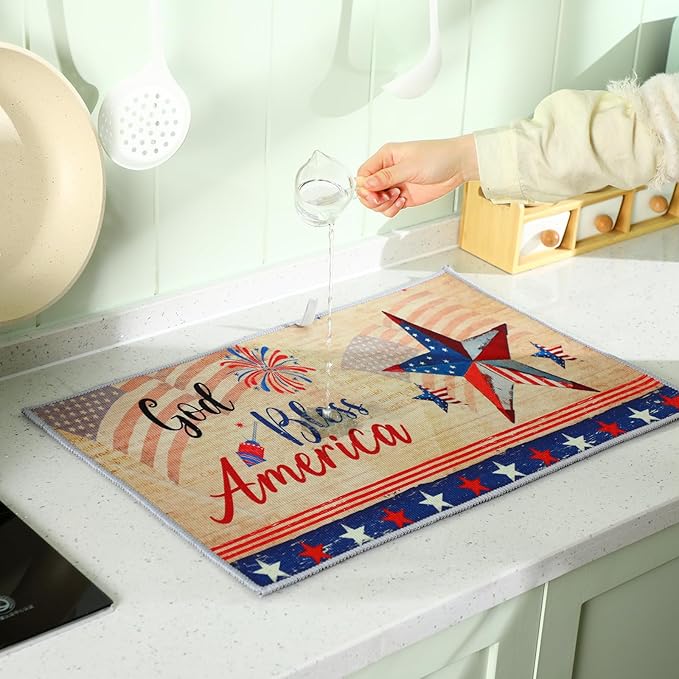 Nuanchu 6 Pcs Seasonal Dish Drying Mats for Kitchen Counter 24x 16 Easter 4th of July Valentine St. Patrick's Day Microfiber Drainer Mat Large Holiday Spring Summer Washable Mat for Home Accessories