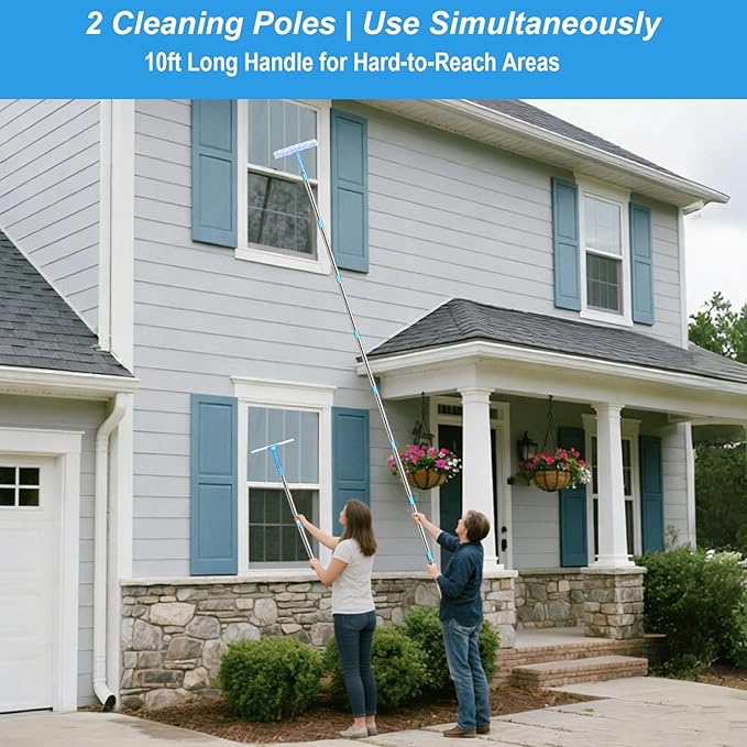 Window Cleaning Kit 10Ft Window Squeegee with Extension Pole Window Washing Kit Squeegee for Window Cleaning Window Cleaner Tool for Indoor Outdoor High Windows Glass