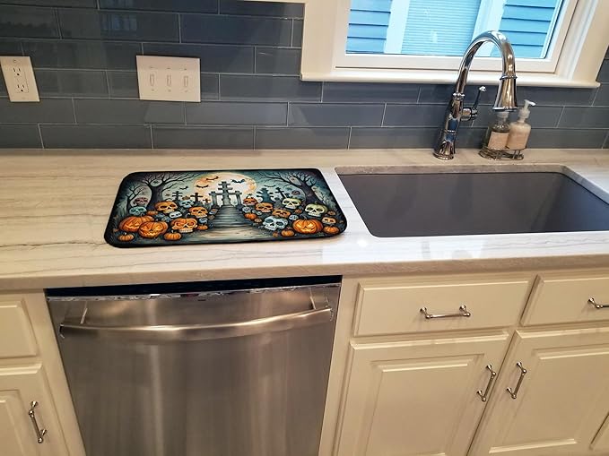 Caroline's Treasures DAC2274DDM Calaveras Sugar Skulls Spooky Halloween Dish Drying Mat Absorbent Dish Drying Mat Pad for Kitchen Counter Dish Drainer Mat for Countertop 14 x 21 Multicolor