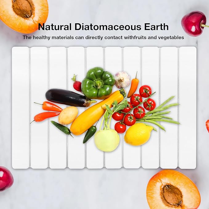 Diatomaceous Earth Stone Dish Drying Mat for Kitchen Counter – 24”x16” Non-Slip Quick-Dry Surface Sleek Foldable Design &amp Collapsible Storage White