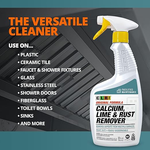 CLR PRO Calcium Lime &amp Rust Remover - Quickly Removes Calcium and Lime Deposits Stubborn Rust Stains and Household Hard Water Deposits (32 Ounce Spray (Pack of 6))
