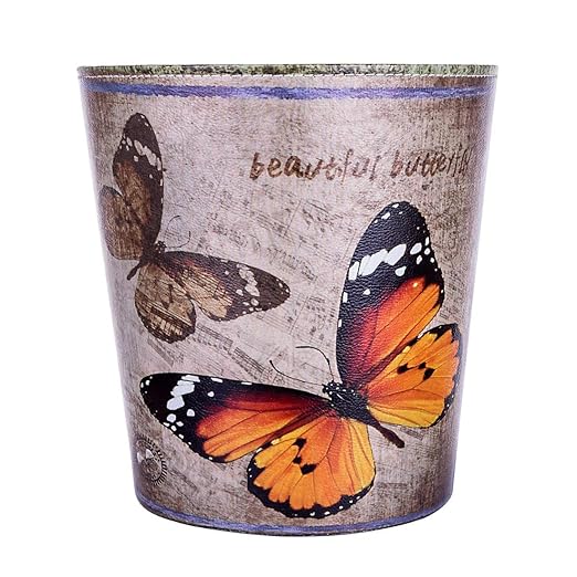 10L/2.64 Gallon Trash Can Decorative Waste Basket PU Leather Waste Paper Basket Waterproof Garbage Can for Bathroom Bedroom Office Kitchen and Living Room - Orange and Black Butterfly