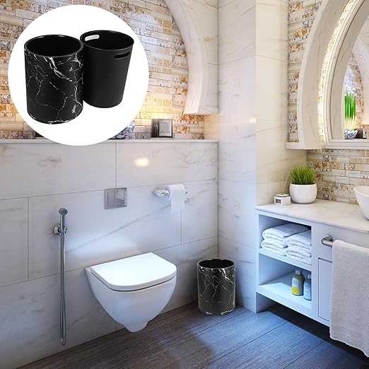 Marble Pattern Trash Can 12L Medium Lidless Plastic Wastebasket with Double-Layer Open Top Design for Home Office Bedroom Bathroom Use